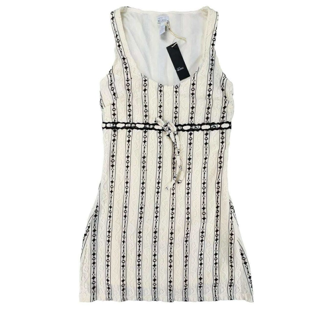 West of Melrose White Black Striped Lace Tie Waist Mini Dress NWT